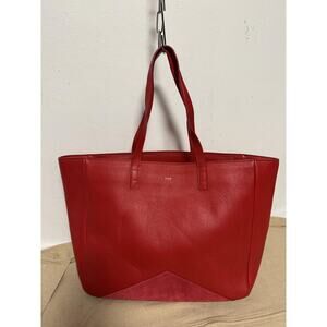 FACINE Tote Bag Womens Red Leather Suede Trim Zip Top Shoulder Made in Italy
